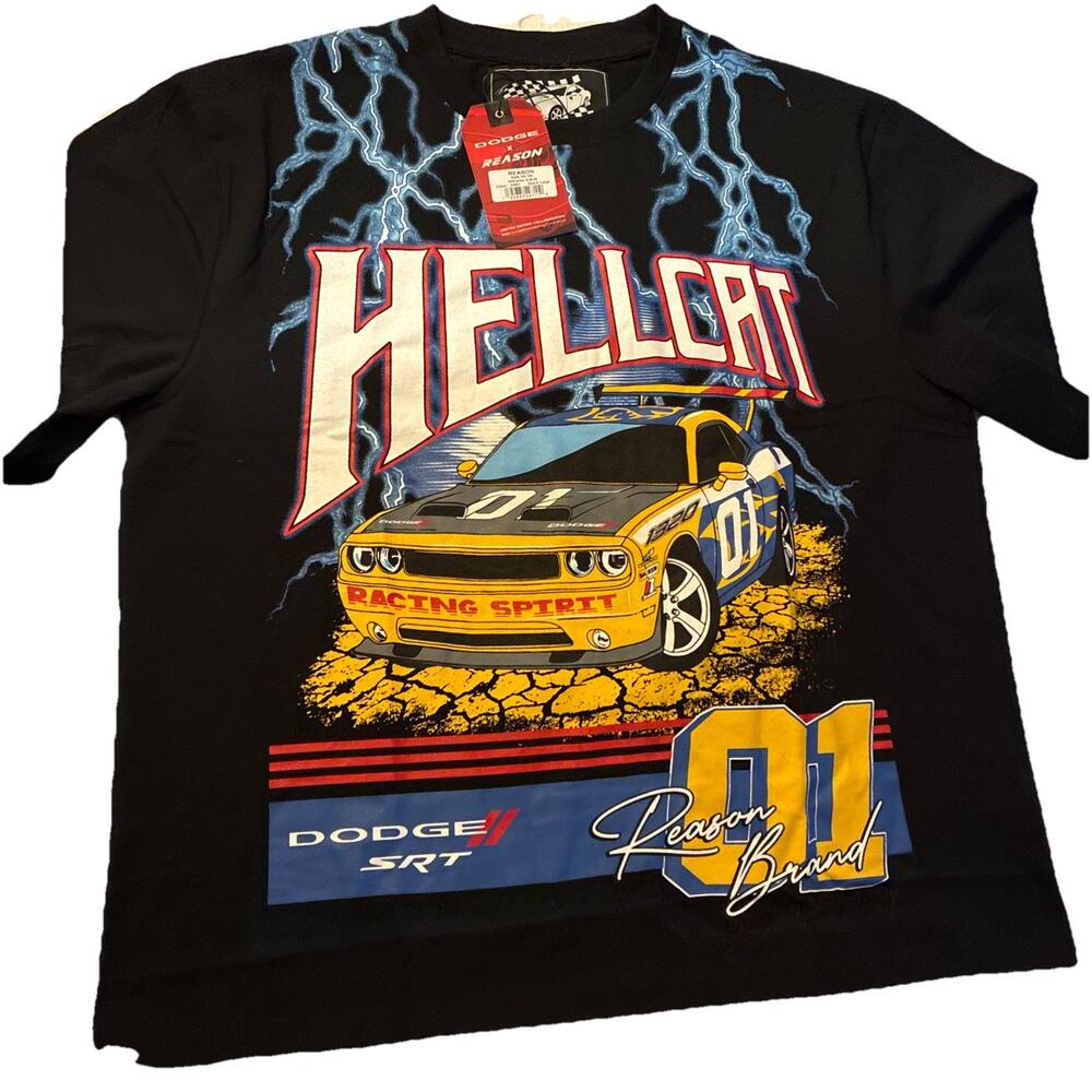 NWT Dodge x Reason Hellcat lightening T-Shirt XL Limited Edition Muscle Car